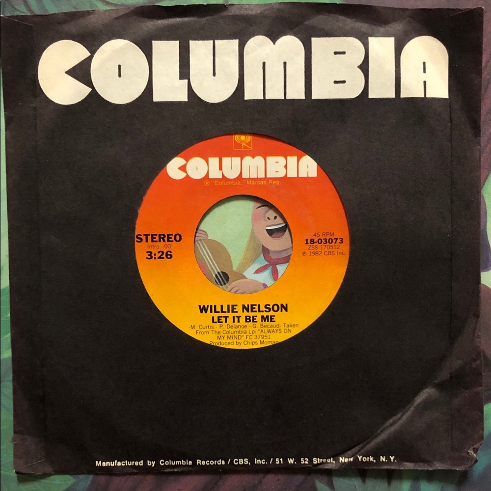 Willie Nelson Vinyl 45 Record Permanently Lonely/Let It Be Me ‘82